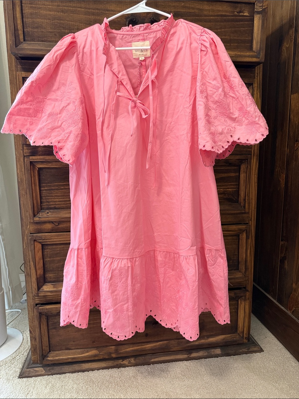 Umgee Pink Eyelet Tiered Babydoll Dress